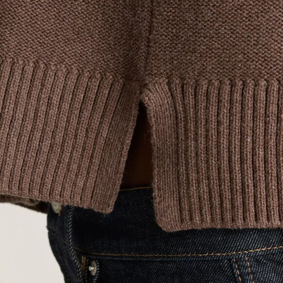 Quince 100% Organic Cotton Cropped Cardigan Heather Brown, Button-Front Classic - Picture 4 of 7